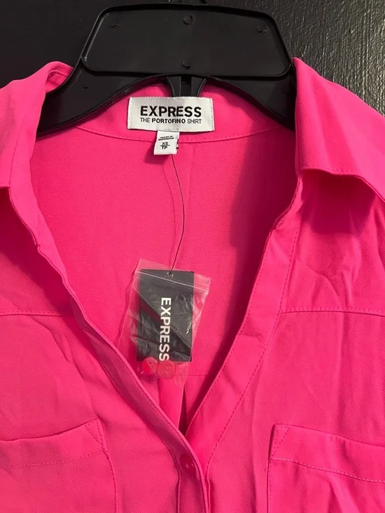 EXPRESS Portofino Bright Pink Button-Down Shirt - Picture 2 of 3